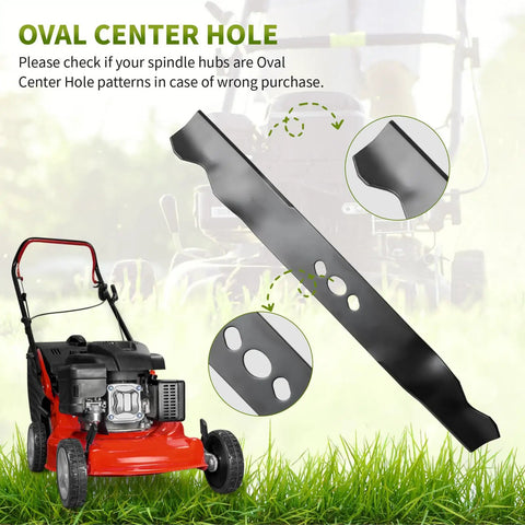 Replacement 2105200317A 21 Inch Mower Blades For Hyper Tough Murray Blackmax walk-behind mower showing oval center hole