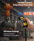 Built Tough Heavy Duty Electric Chain Hoist Up To 4400 Lbs With 20 Ft Lift Height Three Phase Dual Voltage shown with remote control