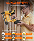 Premium Three In One Cordless Brad Nailer Featuring Zero Hassle Setup and Lightning Quick Firing Actions held by a user, battery not included.