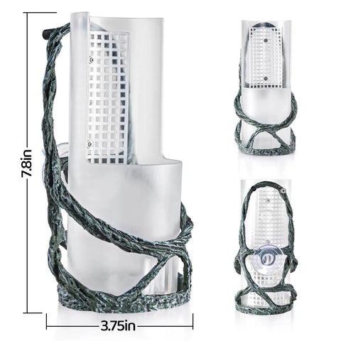 OIIBO Chameleon Feeding Bowl, Resin Vine Reptile Feeder with Grid Plate, 7.8in tall, with suction cup for reptiles.
