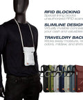 Mannequin wearing RFID Blocking Stash Neck Wallet and Travel Pouch Passport Holder for Women and Men in taupe color.