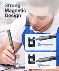 Person using Mini Electric Screwdriver 62 In 1 Cordless Precision Power Tool Kit with magnetic design for electronics repair.