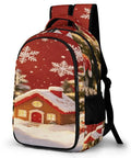 Red Winter Xmas Scene Printed Unisex Backpack Large Capacity Crafted From Durable Polyester With Breathable Panels