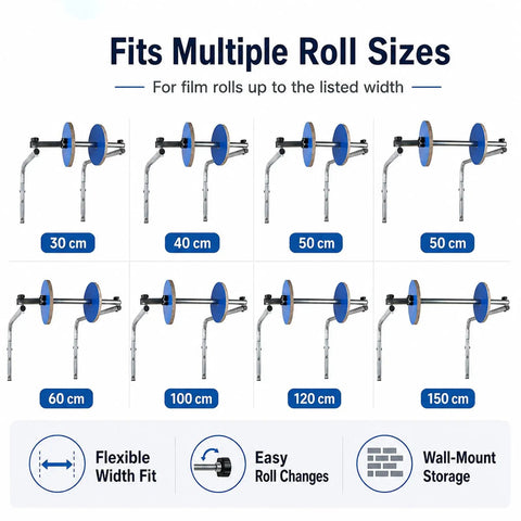Rocksolid Wall Mount Bubble Wrap Dispenser Boasting Ridiculously Tough Galvanized Steel Build showing multiple roll sizes for wall storage.