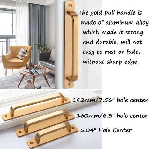 Heavy Duty Antique Barn Door Handle Pull Flush Hardware Set For Gate Garage Shed 2 Pack Gold Finish With 5.04 Inch Hole Center Durable Aluminum Alloy Construction For Smooth Operation