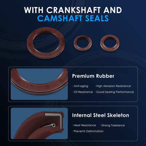 Timing Belt Kit With Water Pump For Hyundai Accent 1.6L 2001-2011 showing crankshaft and camshaft seals with features