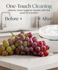 Produce Cleaner For Fruits And Veggies Upgraded Washing Device with Before and After grapes on kitchen counter