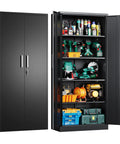 Heavy Duty Metal Garage Storage Cabinet With Doors And Adjustable Shelves 71 Inch Tall Steel Locker Organizer open view
