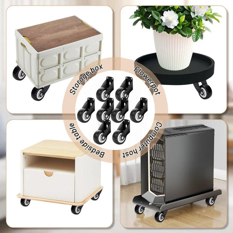 Heavy Duty 2 Inch Gate Caster Wheels 8 Pack Kick Bottom Sag To The Curb So Your Swing Doors Roll Slick As Butter Without Extra Friction Or Grinding On Wood Vinyl Outdoor Tracks displayed on various furniture items.