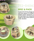 Two Pack 5/16-18 Flange Lock Nuts With Locking Flange For Outdoor Power Equipment Replacement 712-04063 Replacement Fits MTD Cub Cadet Troy-Bilt displayed on a green background