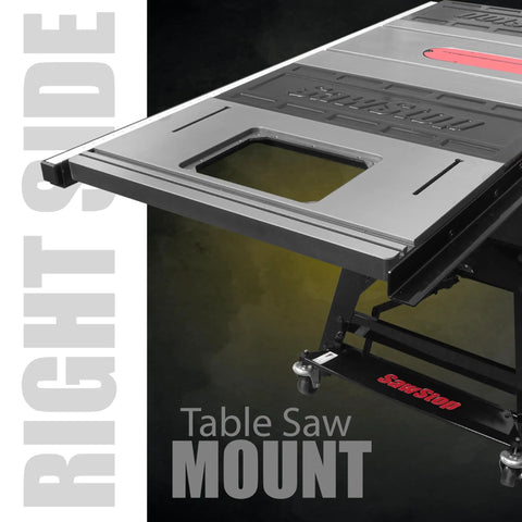Hella Sturdy Cast Iron Router Table Top Paired With Premium Table Saw Extension Wing Built For Killer Precision And Dead Flat Vibration Free Woodworking Results Measuring Twenty Seven Inches Across viewed from the right side.