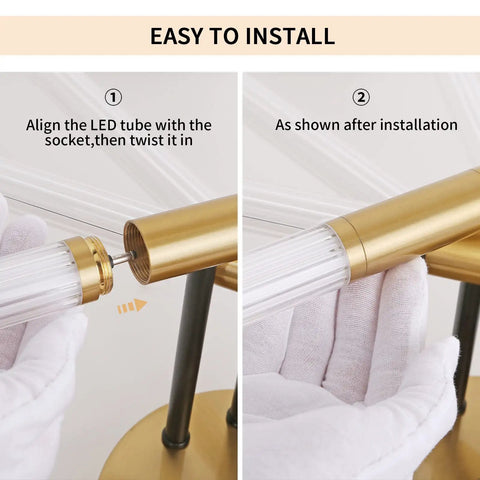 Installation process of Modern LED Flush Mount Ceiling Light With Ten LED Tubes Rotatable Dope Gold Fixture For Kitchen Bedroom