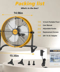 12 Inch Battery Powered Floor Fan Compatible With 20V Max Batteries Portable Metal High Velocity Cordless Fan with accessories