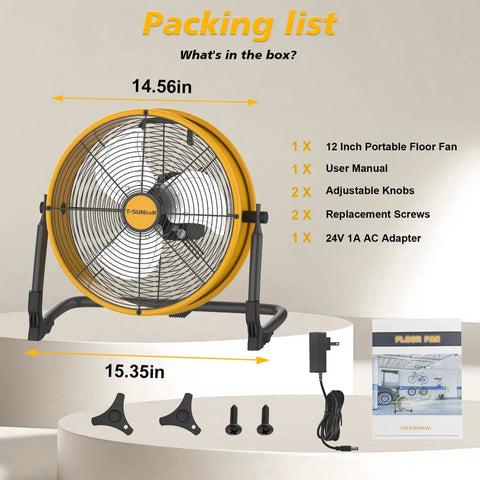 12 Inch Battery Powered Floor Fan Compatible With 20V Max Batteries Portable Metal High Velocity Cordless Fan with accessories