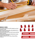 Aluminum Alloy Bench Dogs Set For Woodworking, 10 Pieces, Non Slip Workbench Stops, 20mm Diameter, Red Base Clamps Visible