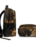 Side view of Wildlife Vintage Printed Unisex Backpack with bear print, large capacity, durable polyester, smooth zipper, and breathable comfort.