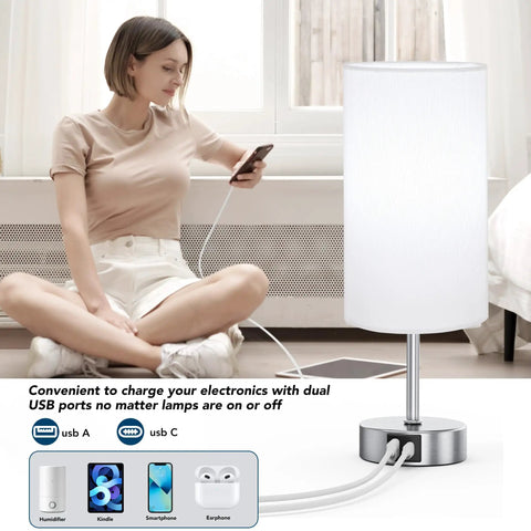 Touch Control Desk Lamp With 3 Way Dimming, 12.8 Inch Bedside Nightstand Light, 2 USB Ports, lamp on table charging phone