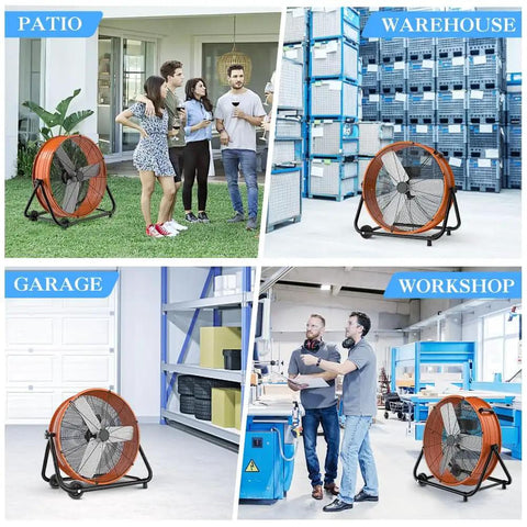 Beefy Heavy Duty 24 Inch Industrial Drum Fan High Velocity Floor Fan With 3 Speed Settings Tilt Adjustable And Large Wheels