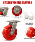 Top Shelf 6 By 2 Inch Swivel Casters Set Of Four Heavy Duty Polyurethane Wheels on stainless steel yoke with grease fittings.