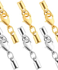 6-Piece Cord End Caps With Lobster Clasps, 4mm Leather Cord Ends Jewelry Clasps, Brass Barrel Terminators in gold and silver