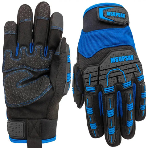 Anti-Vibration Work Gloves For Men With Cut-Resistant Safety Impact, Heavy Duty TPR Back Of Hand Protection, Extra Large, Blue And Black