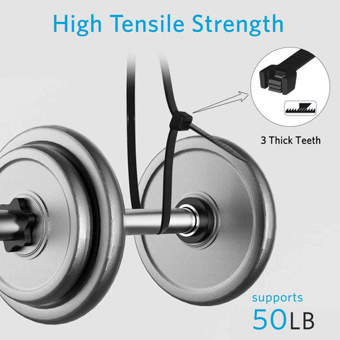 Heavy Duty 12 Inch Zip Ties 100 Pack Black 50 Lb UV Resistant Nylon Cable Ties For Indoor And Outdoor Use Tough As Nails Wires And DIY Projects Weatherproof securing weights