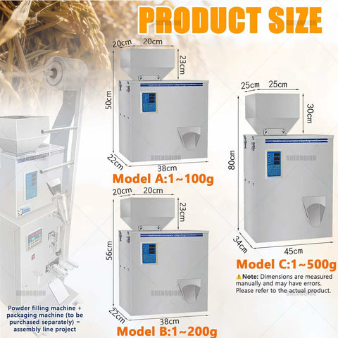 Heavy Duty Automatic Granule Filling Machine With Dead On Digital Scale And Three Speed Controls For Hassle Free Subpackaging Of Coffee Beans Rice Flour Spices And Tea sizes and dimensions
