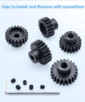 5mm Bore Pinion Gear Set for RC Cars 1/10 & 1/8 - includes 18T to 22T gears, screws, and hex key in metal for hobbyists and racers
