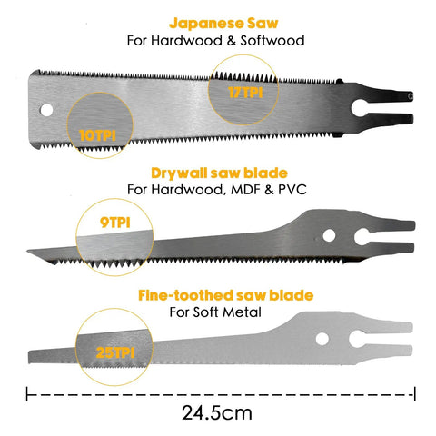 Three saw blades for 4 Piece Miter Box And Saw Set With A 2.68 By 12 Inch Miter Box And Three Saws For Quick Bevel And Miter Cuts