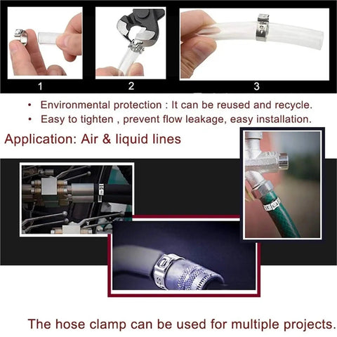 Top Grade 45 Piece Assortment Kit Of Stainless Steel Single Ear Hose Clamps Ranging From 5 Point Eight To 23 Point Five mm For Your DIY Projects And Auto Repairs With Stepless Adjustment And Rust Proof Build applied to air and liquid lines