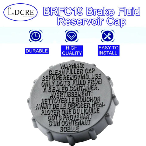 Brake Fluid Reservoir Cap Replacement For Ford F150 1997 1999 2009 2013 showing top view with warning text details.