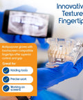 Cobalt Blue Nitrile Disposable Gloves Powder Free For Medical Exams Cooking Cleaning Ambidextrous Large Durable Protective Latex Free Medical Grade For Clinic Kitchen Lab Use Box Of 100 Pack shown holding dental mold and smartphone.