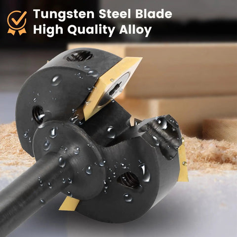 Heavy Duty Carbide Insert Surfacing Router Bit With One Quarter Inch Shank And One And One Quarter Inch Cutting Diameter Four Wing Anti Vibration Design TiAlN Coated Replaceable Blades For Heat Resistance Pro Grade Woodworking Planing Bit with tungsten steel blade close-up, showing 4-wing anti-vibration design.