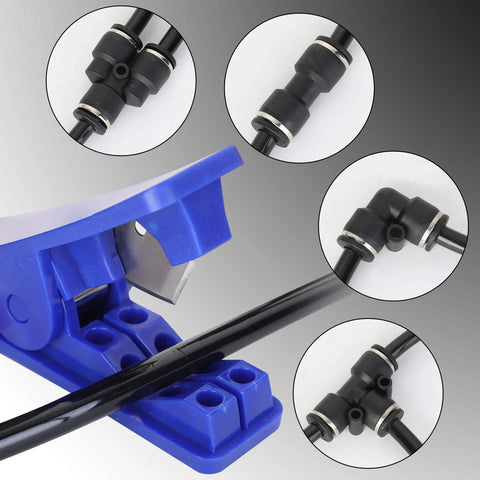 Hromee air line tubing kit with blue plastic tool, 1/4 in PU tube, and push-to-connect fittings (14 pcs)