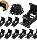 Heavy Duty Folding Brackets With Screws For Tables Beds Cabinets And Workbenches 10 Pack with black steel hinges and screws.