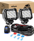Two Pack 18W LED Light Bars Beefy Flood Off Road Lights 12V With 5 Pin Rocker Switch Wiring Harness Kit