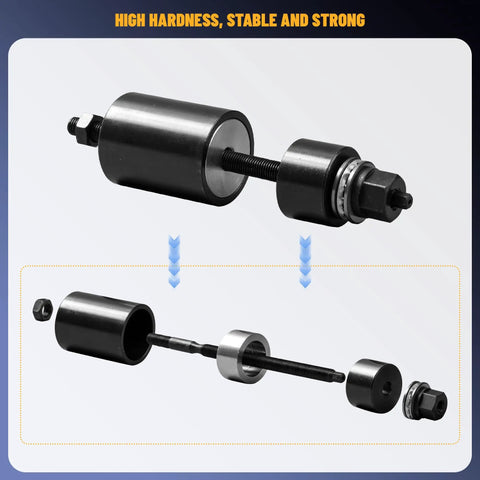 Pro Grade Rear Differential Axle Bushing Tool Kit For BMW Models E36 E38 E39 E60 E61 E31 E90 E91 DIY Friendly Ball Joint Removal And Rubber Bearing Service Kit With Silent Bearing Puller And Dent Puller Set components displayed.