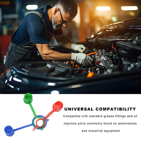 Mechanic using Grease Fitting Cap Kit For Cars Trucks And Motorcycles 150 PC M6 M8 M10 Zerk Cap With Retaining Ring Dust Covers