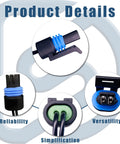 Engine coolant temperature sensor with pigtail connector, blue seal; four views.