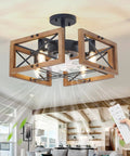 Dope Wood Flush Mount Ceiling Fan With Lights And Remote, caged, in a cozy living room, showcasing farmhouse style and 6 speeds.