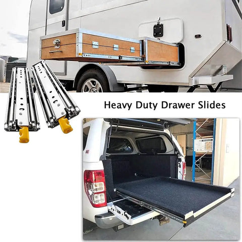 Heavy Duty Drawer Slides Full Extension Runners Side Mounted Double Row Steel Ball Bearings Lock In Lock Out for truck bed