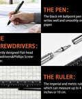 2 Pack 9 In 1 Multi Tool Pen Set For Men Cool Gadgets Gift with ballpoint pen, screwdrivers, and ruler features displayed.
