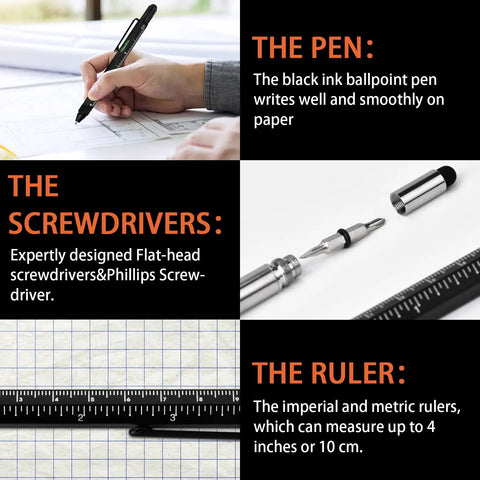 2 Pack 9 In 1 Multi Tool Pen Set For Men Cool Gadgets Gift with ballpoint pen, screwdrivers, and ruler features displayed.