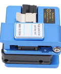 Aramox Pro Optical Fiber Cleaver High Precision Cutter For 0.25mm And 0.9mm Ftth Cables With Universal Fixture sleek blue design with cutting blade and mechanism.