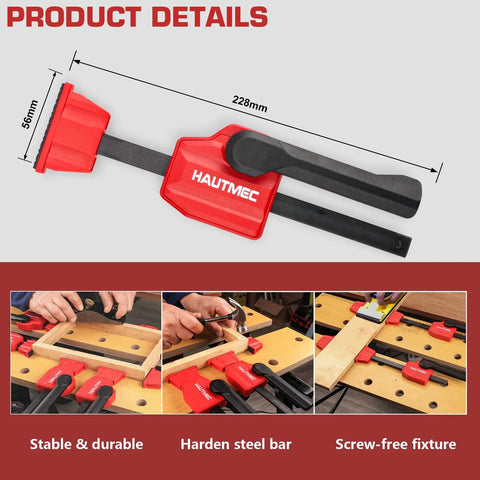 Heavy Duty Three Quarter Inch Bench Dog Clamp Set Two Pack With Quick Release Levers, 170 Lb Clamp Force, Fits 19mm Dog Holes