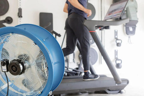 Blue 22 Inch High Velocity Floor Fan Heavy Duty Industrial Grade With Three Speeds And Three Position Tilt in home gym