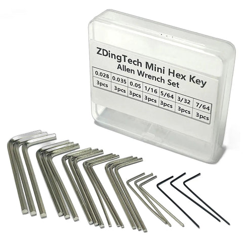 21 Piece Pocket Sized Hex Key Set With Rust Resistant Black Oxide Finish Micro Allen Wrenches In 0.028 0.035 0.05 One Sixteenth Five Sixty Fourth Three Thirty Second Seven Sixty Fourth Inches For Tight Spaces Insertion Reducing Wear displayed outside storage case