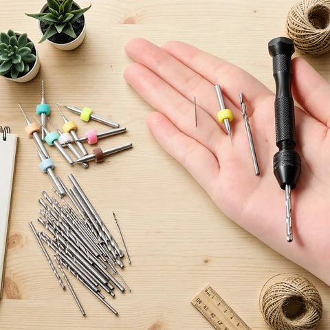 Real Deal Hand Drill Bits Set With Pin Vise Featuring 59 Pieces Of Micro Twist Drills And Tungsten Carbide Pcb Mini Bits for detailed crafting.