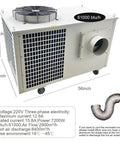 Heavy Duty Industrial Air Conditioner 61000 Btu Hour Cooling Large Commercial Spaces Indoor Outdoor Use Mobile Design with voice and dimensions.