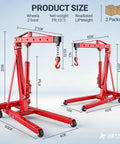 Heavy Duty Folding Hydraulic Engine Hoist Two Ton Portable Garage Cherry Picker dimensions and specifications diagram.